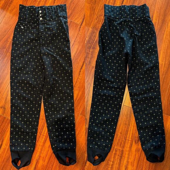 Bogner Lot Vintage Ski Stirrup Pants Two Pairs Blue Pattern and Black Gold Women - Picture 3 of 14